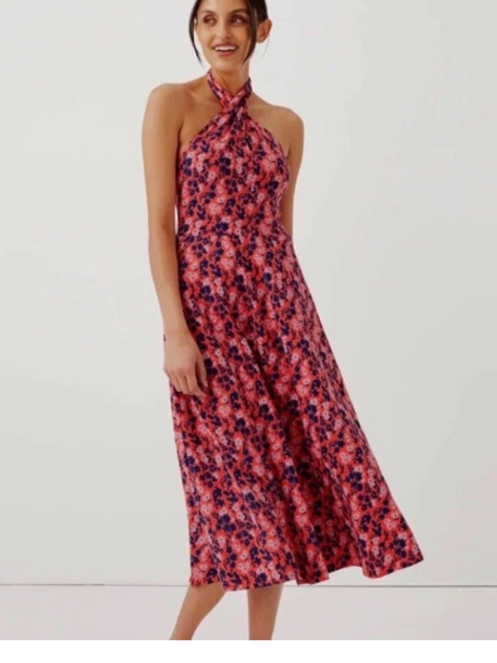 PACT MODERN HALTER NECK FIT AND FLARE FLORAL MEDIUM